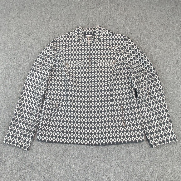 Chico's Modern Geometric Diamond Zip Front Jacket Women Size 2 Black White L — photo 2